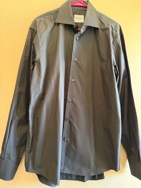 Gianfranco Ferre Studio Men’s Shirt Large Dark Gray Pinstripe Made in Italy